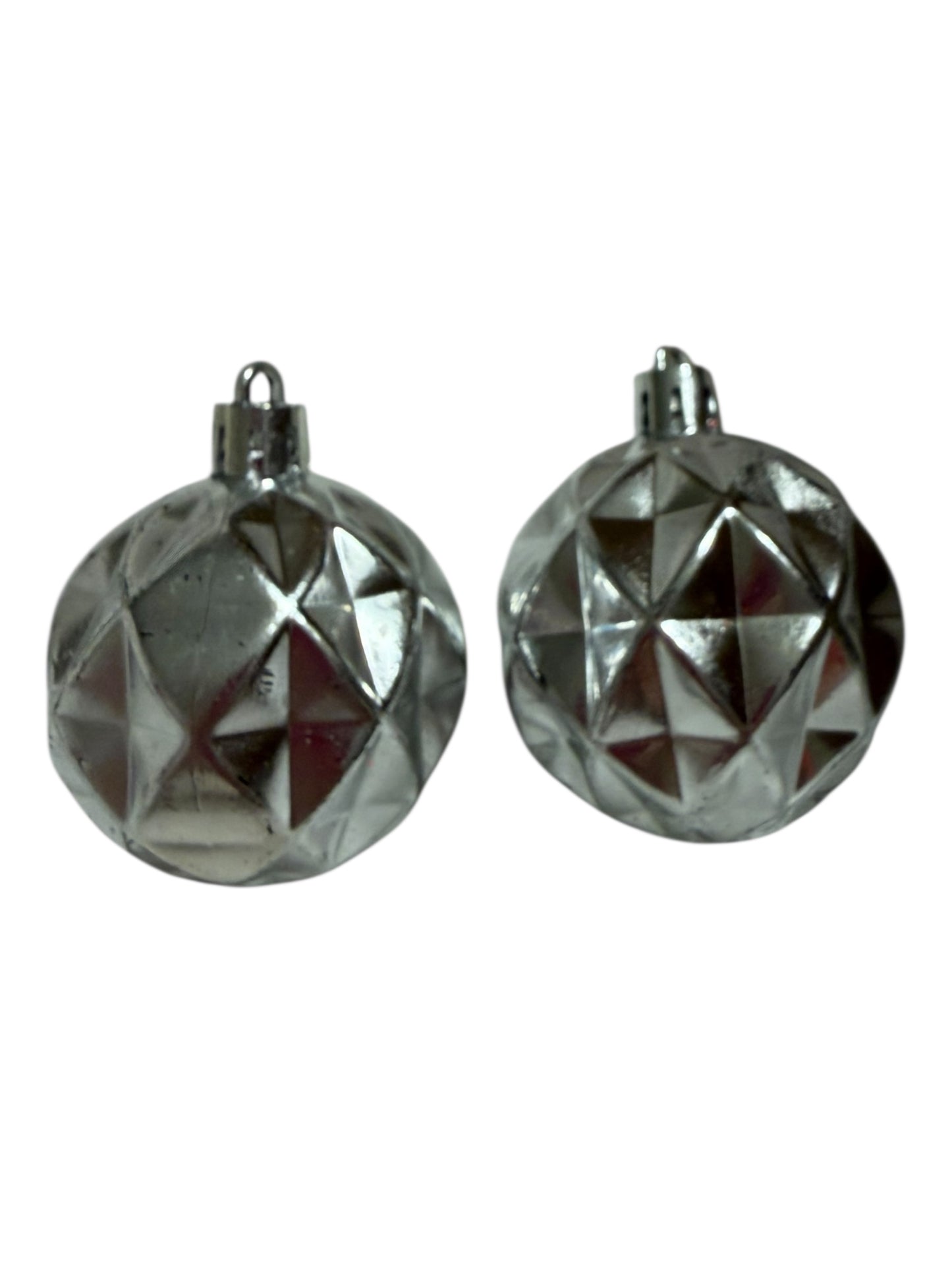 Small silver diamond ornaments set of two