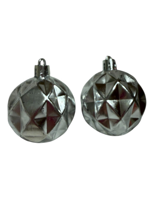 Small silver diamond ornaments set of two