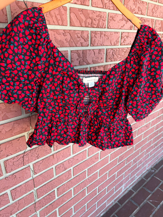 Band of the Free strawberry puff sleeve crop top