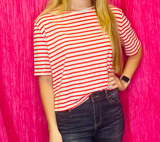Red bow back stripes top