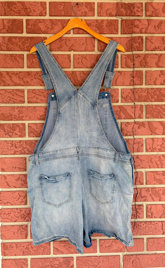 Distressed Denim Short Overslls