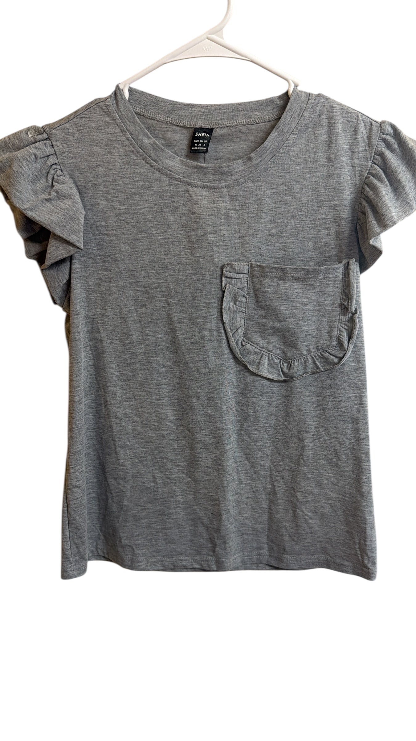 SHEIN grey pocket puff sleeves top