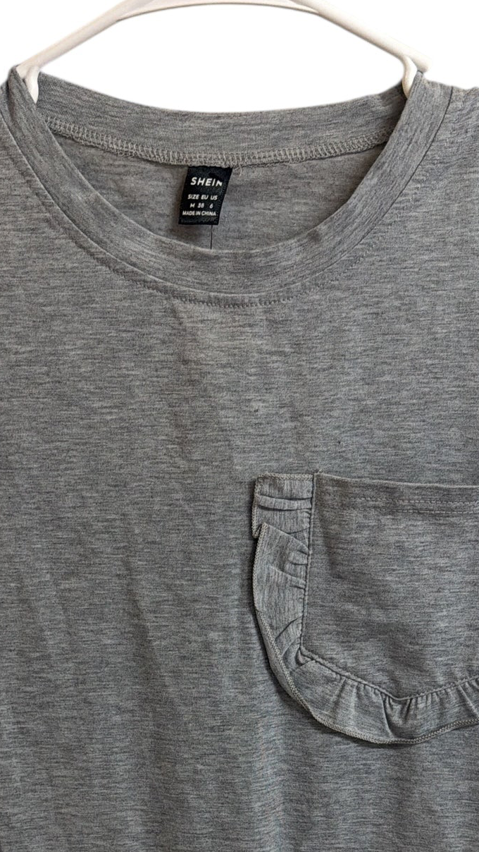 SHEIN grey pocket puff sleeves top