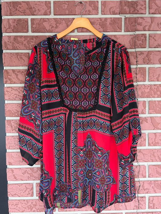 Red black patterned top