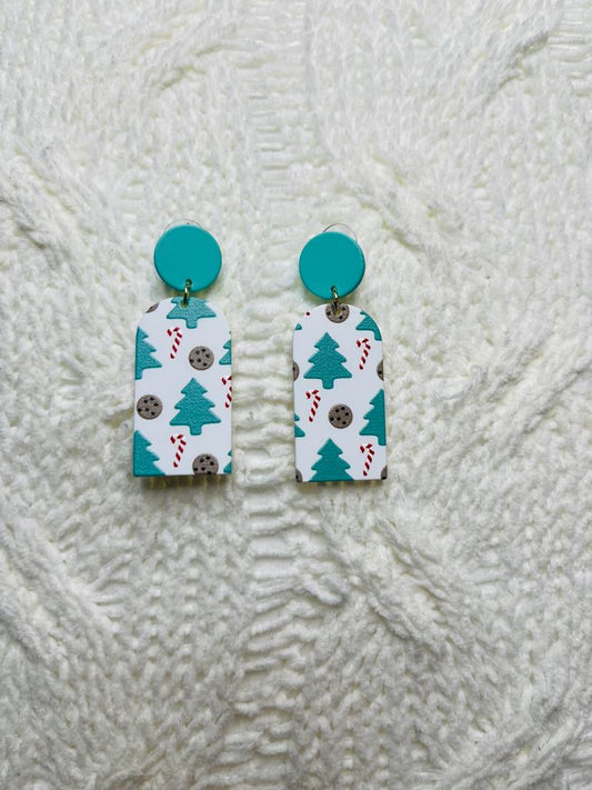 Teal tree and cane earrings