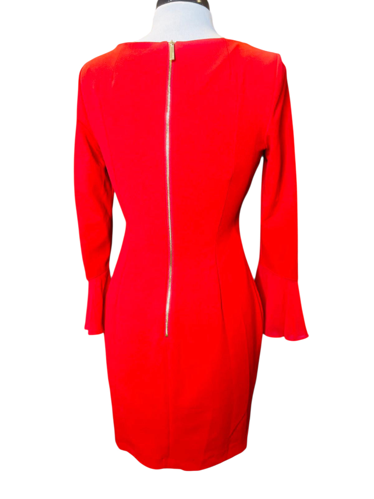 Calvin Klein red ruffle sleeve dress