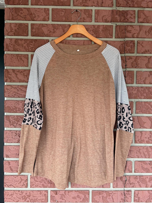 Leopard print, long sleeve brown top 