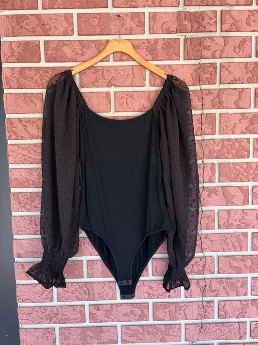 Zeagoo black sheer sleeve bodysuit