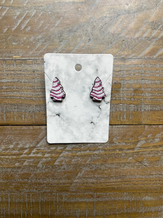 Pink Christmas Tree cake earrings
