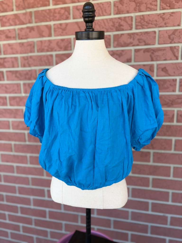 Blue puff sleeve crop top
