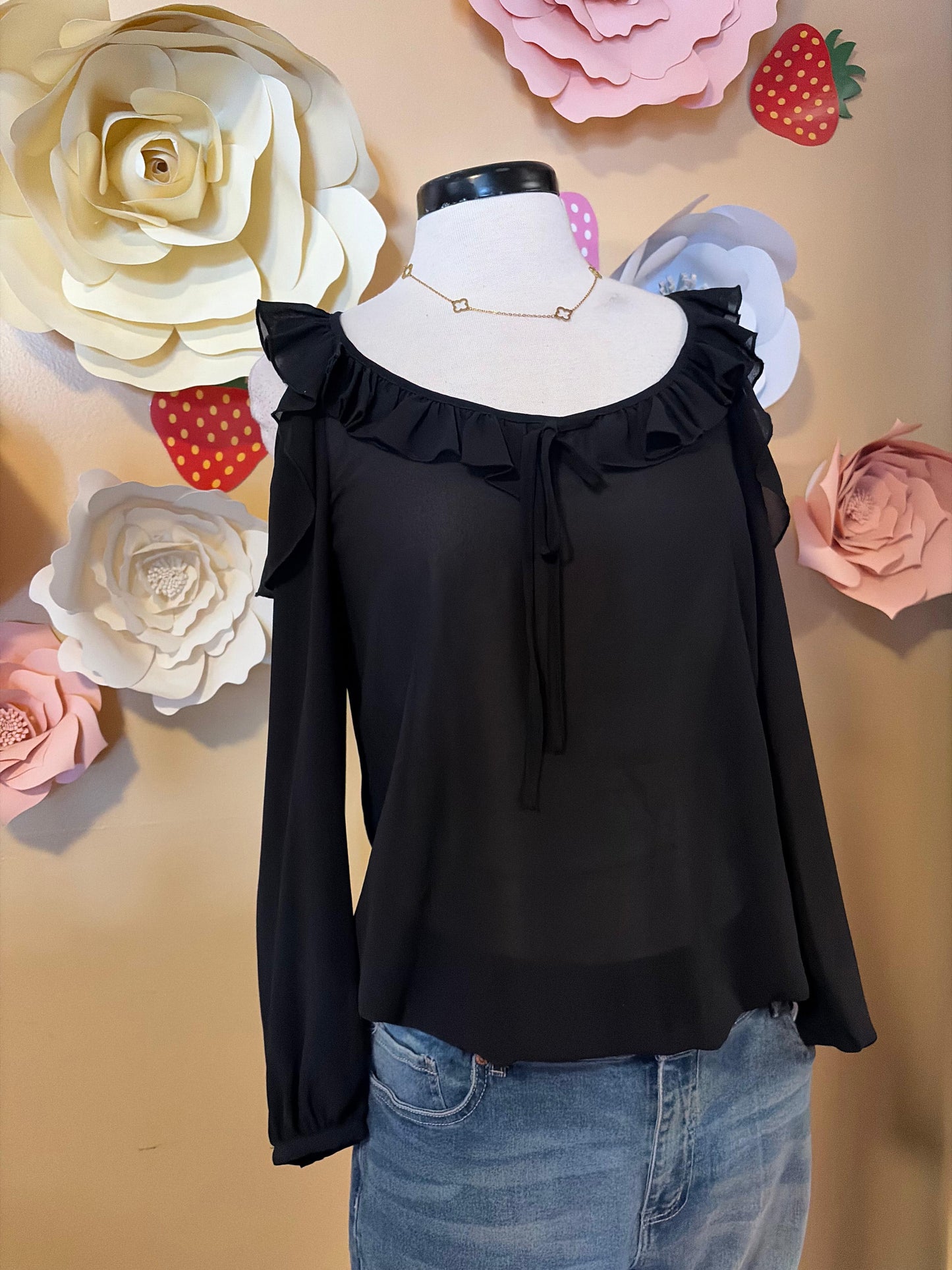 Black sheet ruffle top