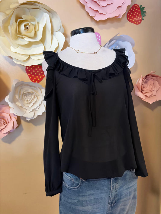 Black sheet ruffle top