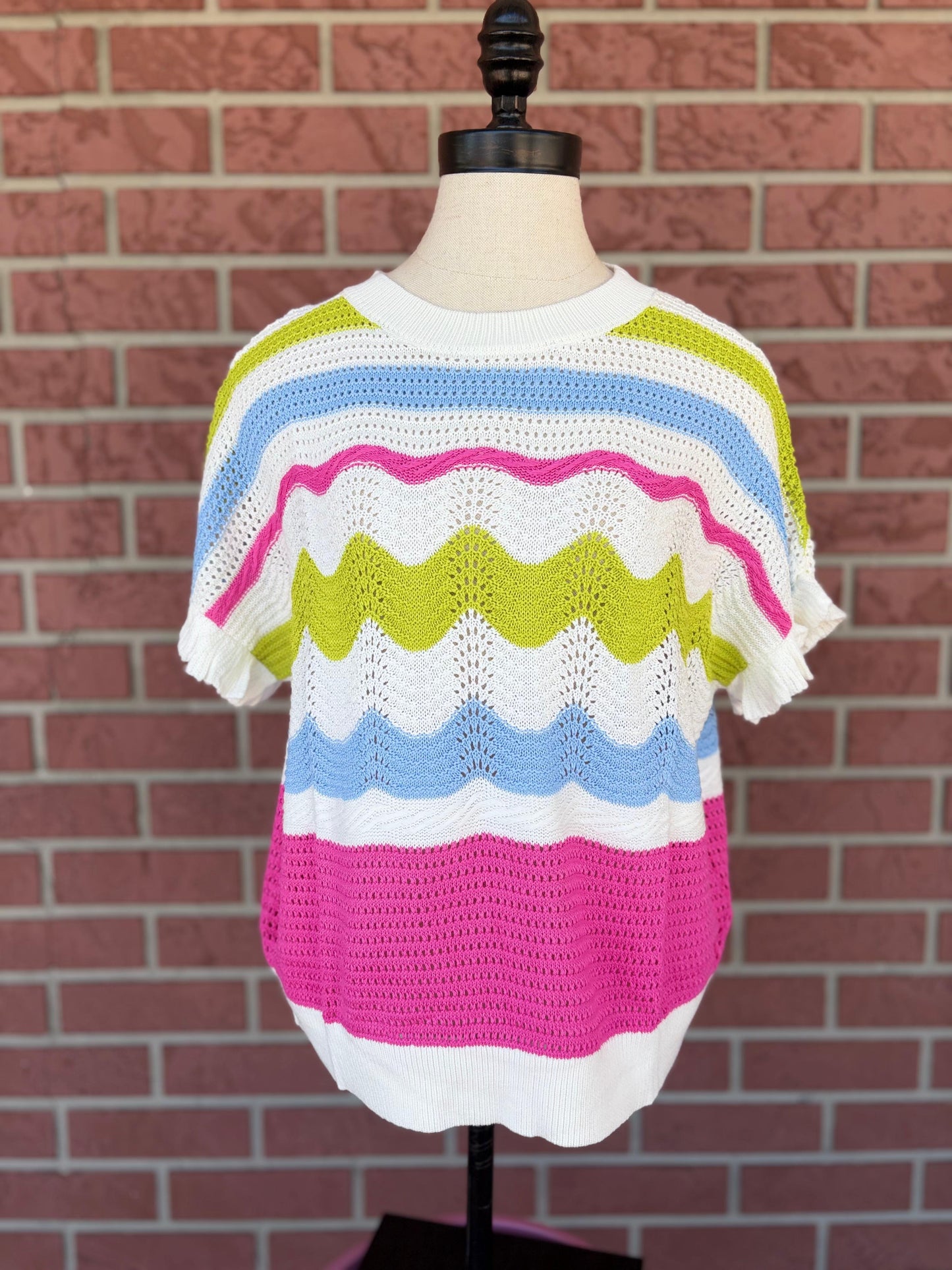 Summer Days Sweater top pink green blue