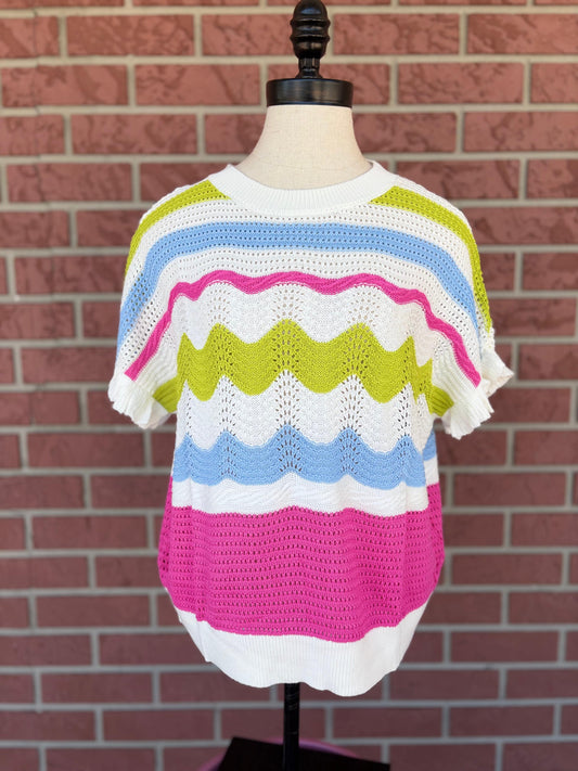 Summer Days Sweater top pink green blue