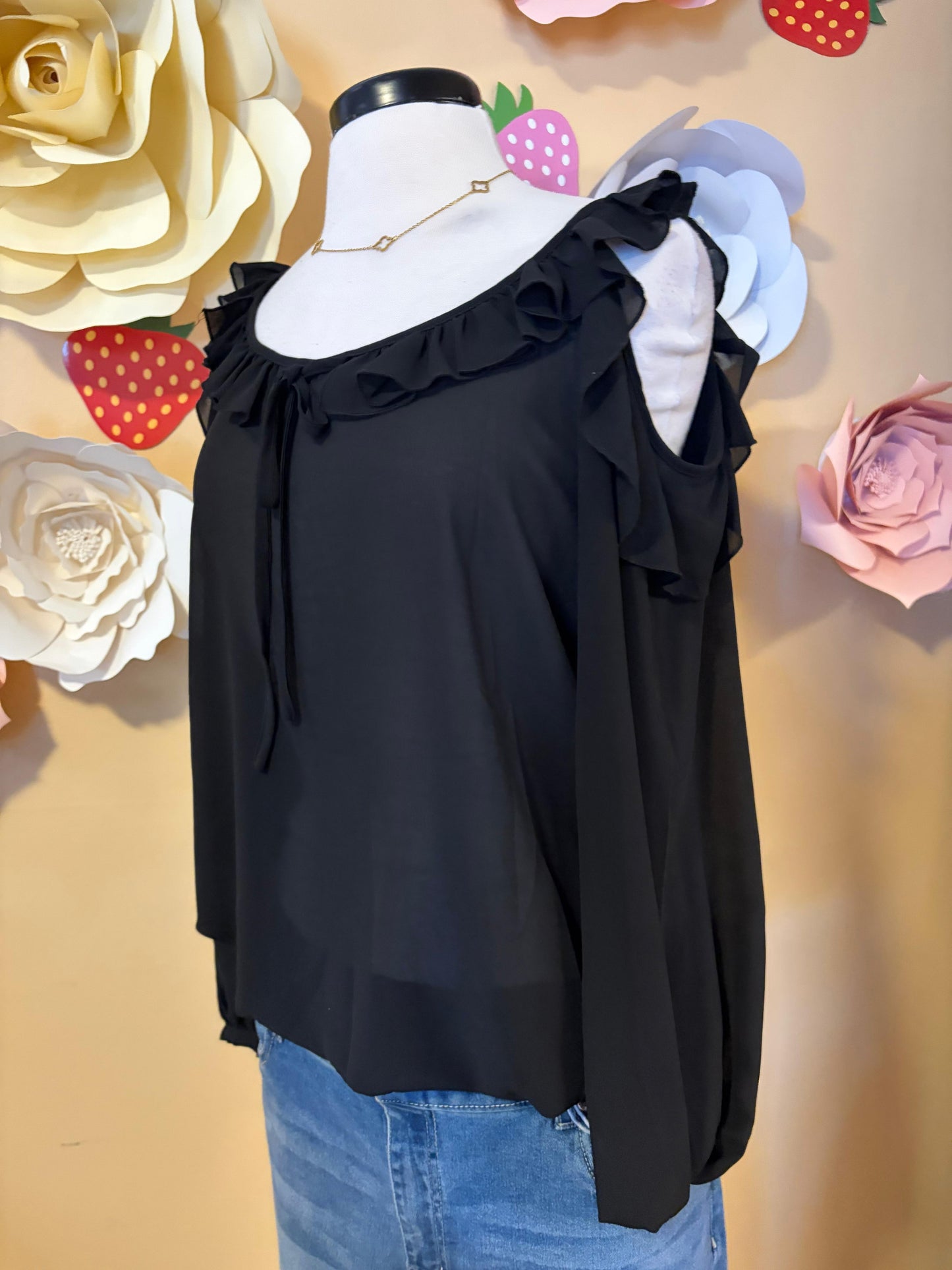 Black sheet ruffle top