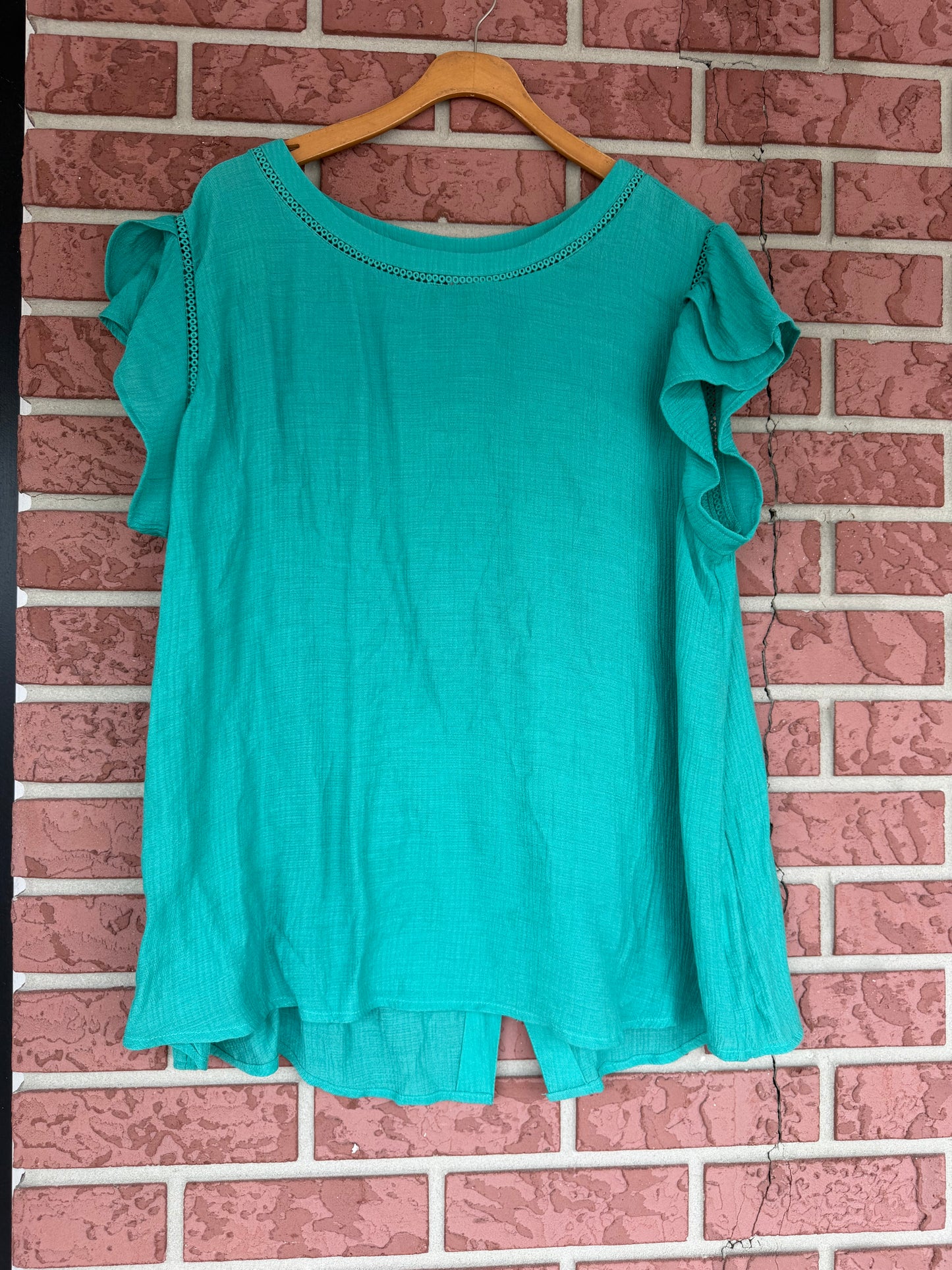 60085 Perch Teal ruffle top