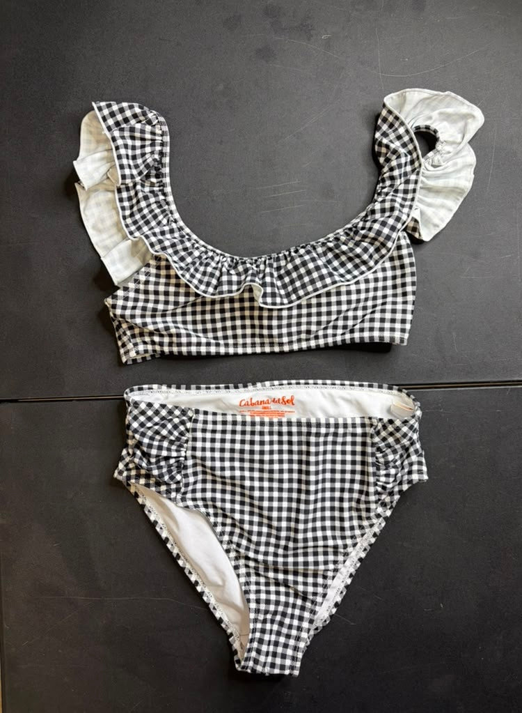 Cabana De Sol black white checker ruffle swim suit