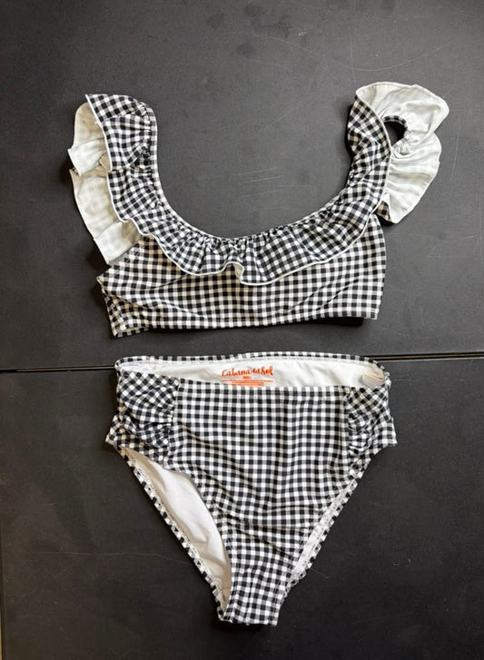 Cabana De Sol black white checker ruffle swim suit