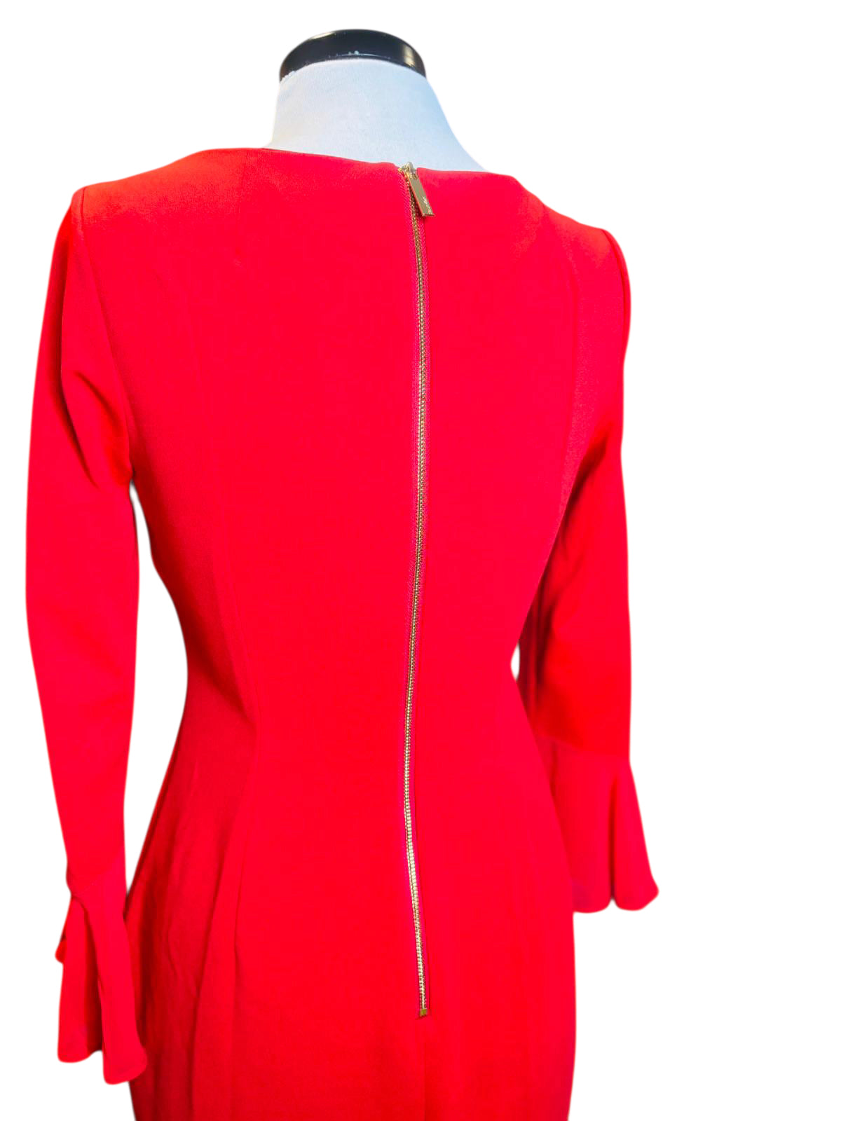 Calvin Klein red ruffle sleeve dress