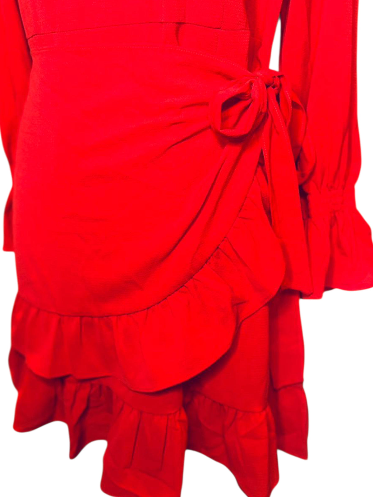 Vestidos red long sleeve ruffles dress