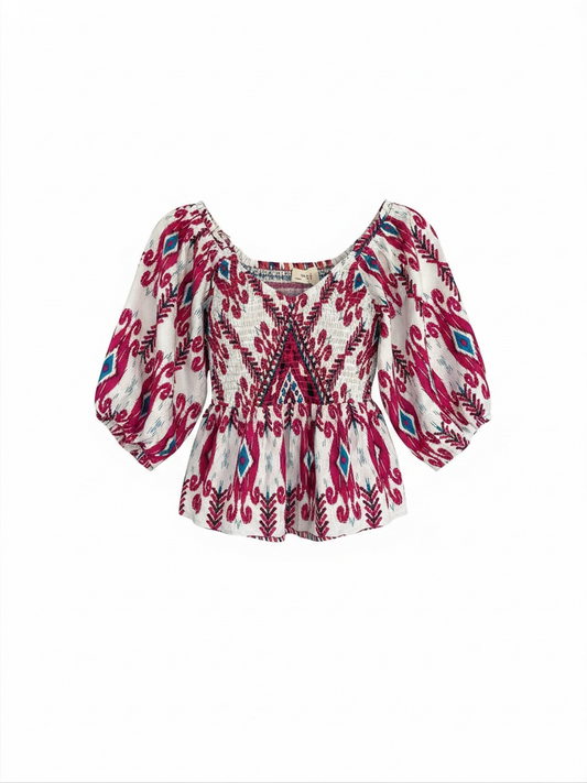 Pink pattern puff sleeve top