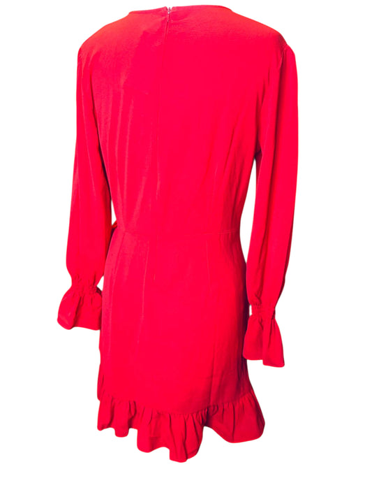 Vestidos red long sleeve ruffles dress