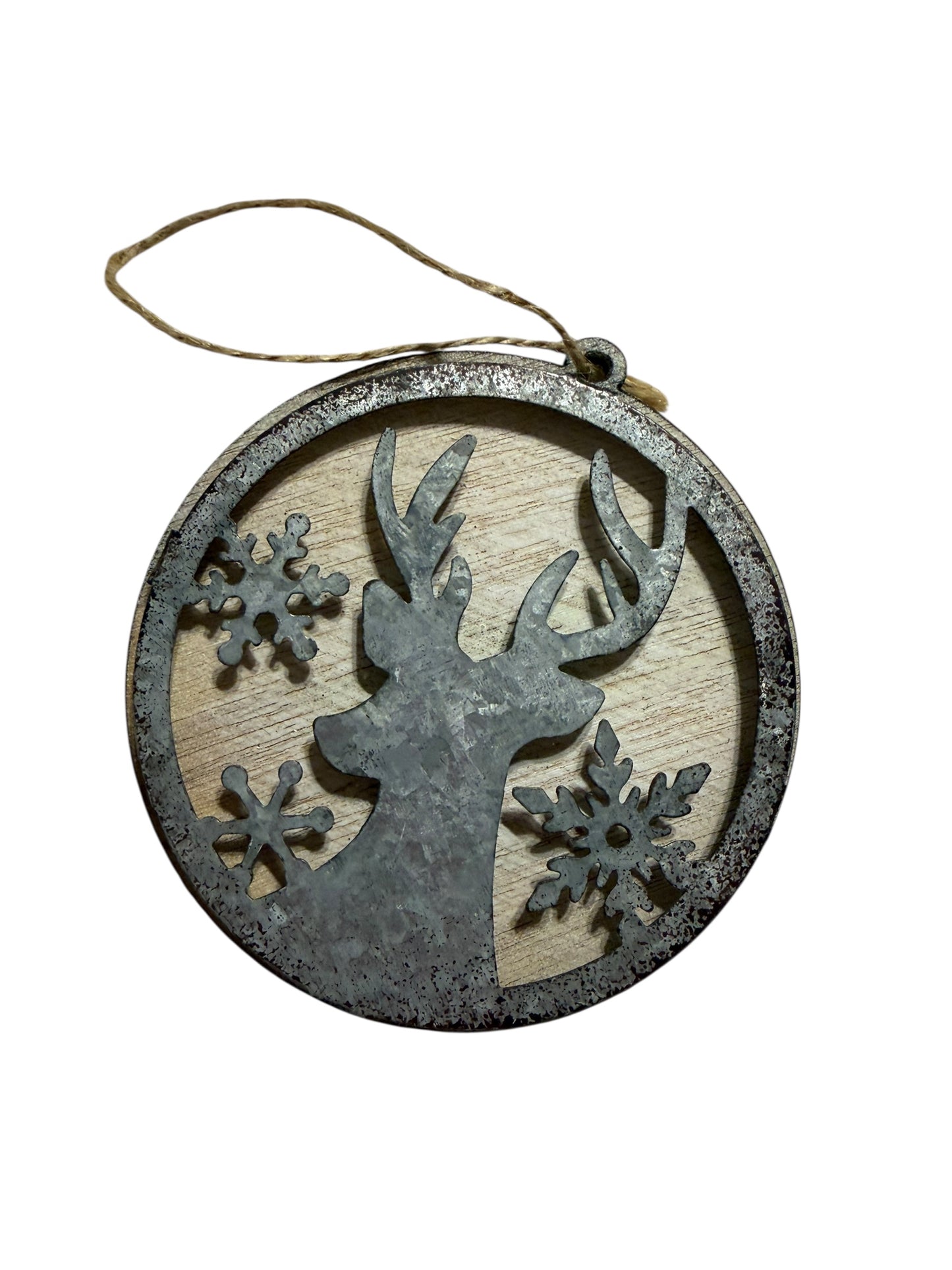 Wood and metal deer ornament