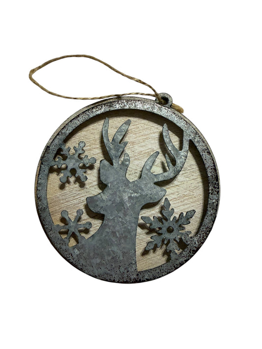 Wood and metal deer ornament