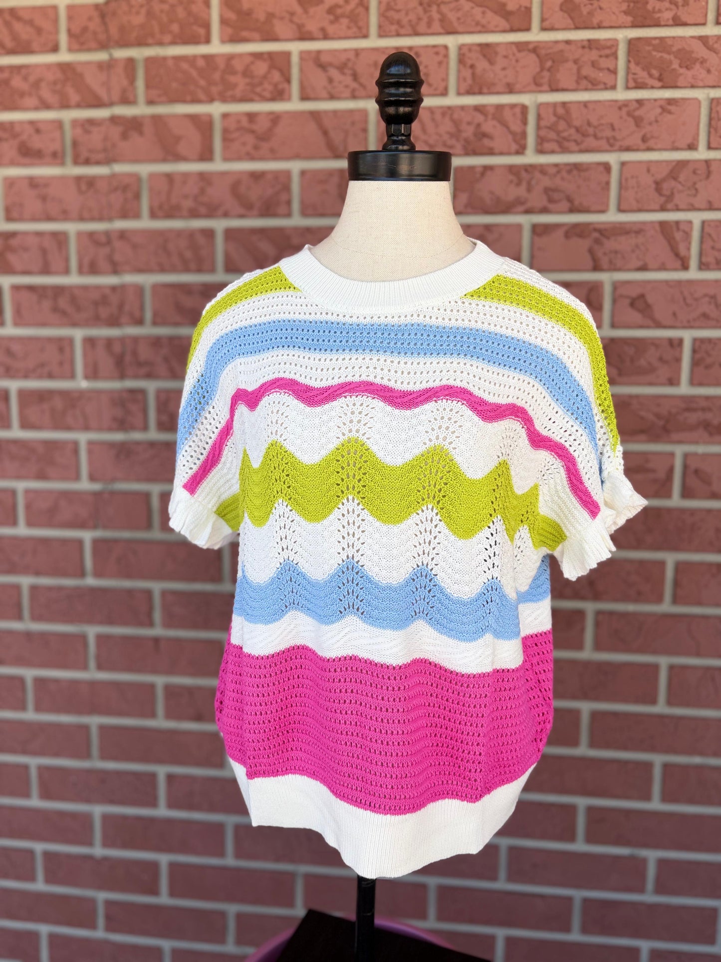 Summer Days Sweater top pink green blue