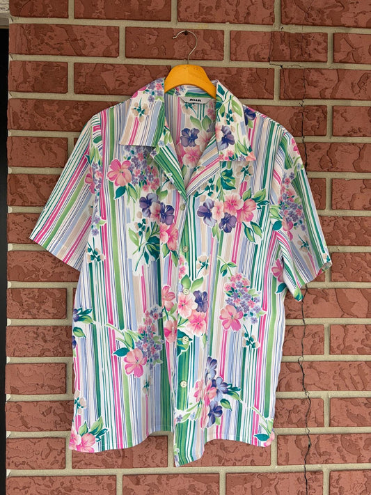 Alia floral striped button down shirt