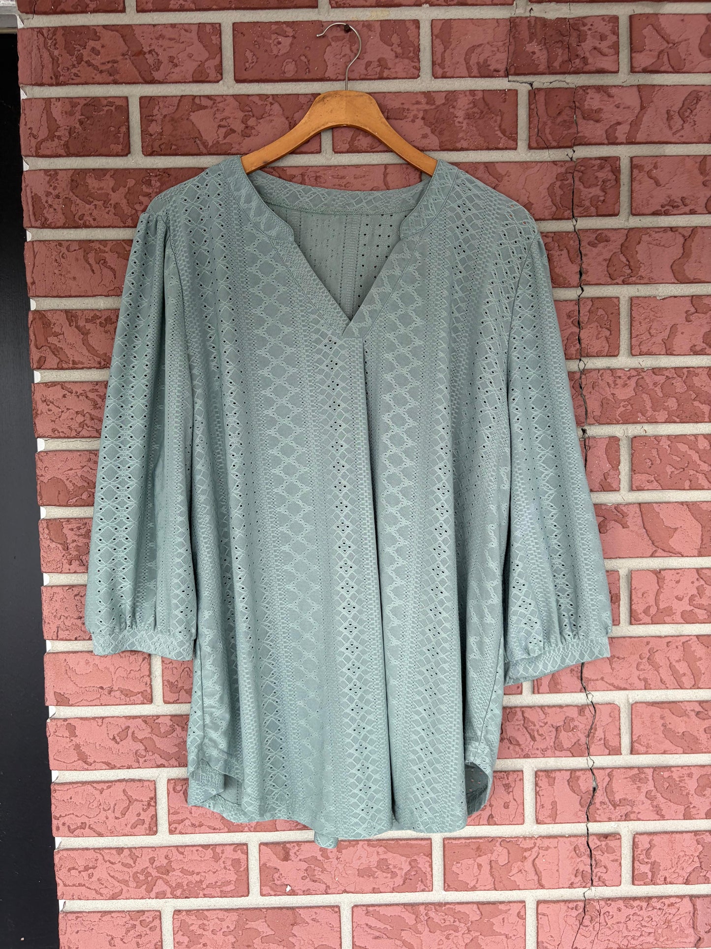 Boutique green eyelet top