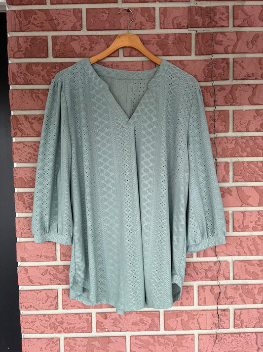Boutique green eyelet top