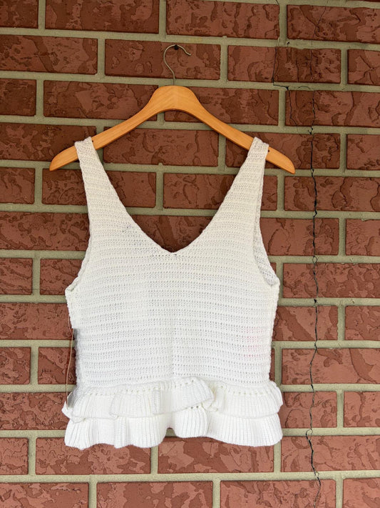 White Crochet Ruffle Top