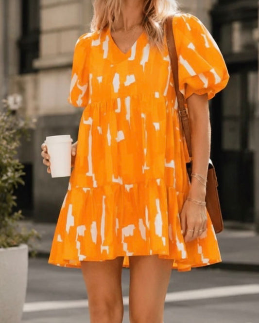 ￼ dreamsicle  orange white puff sleeves mini dress
