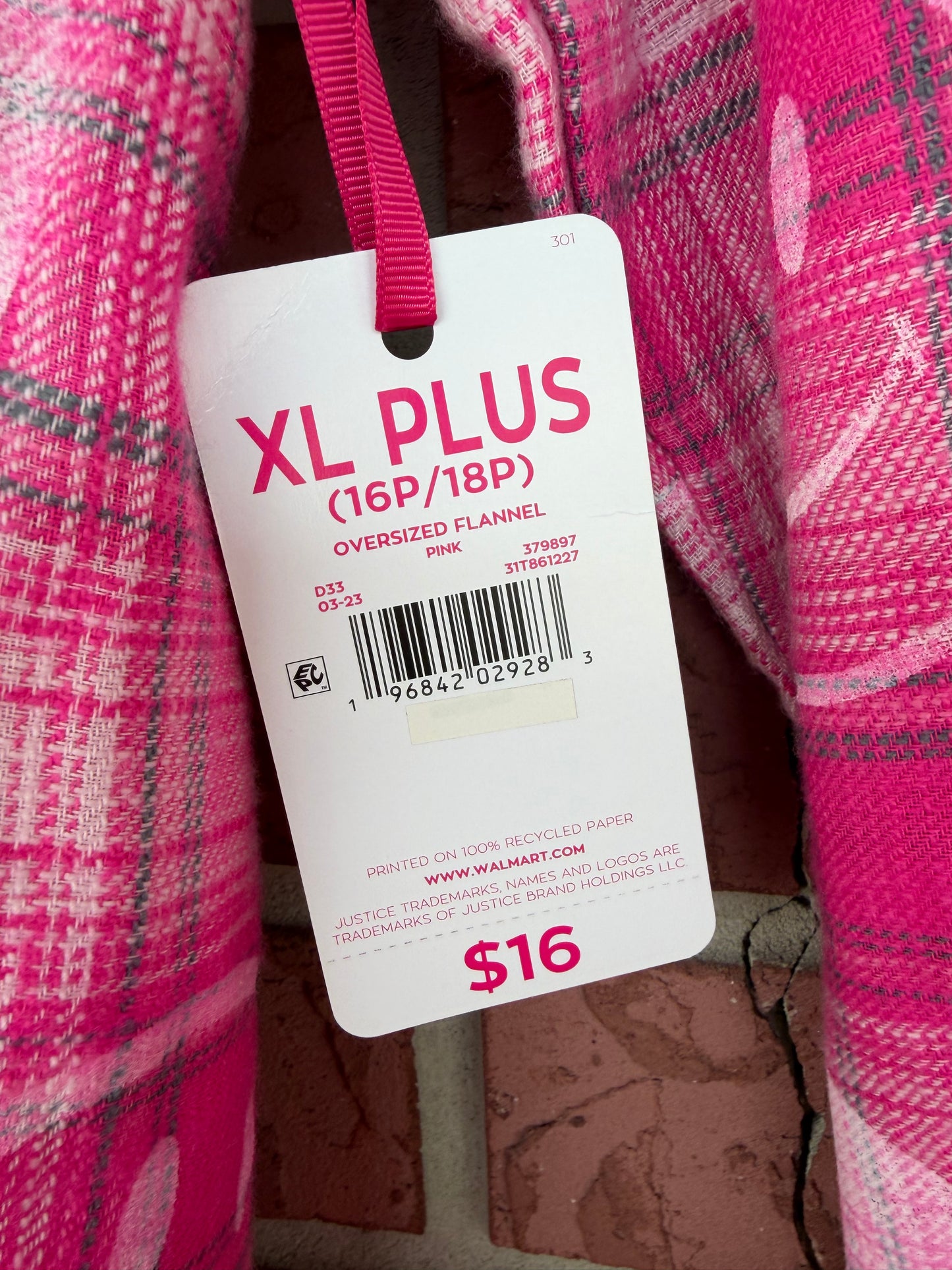 Justice hot pink flannel top