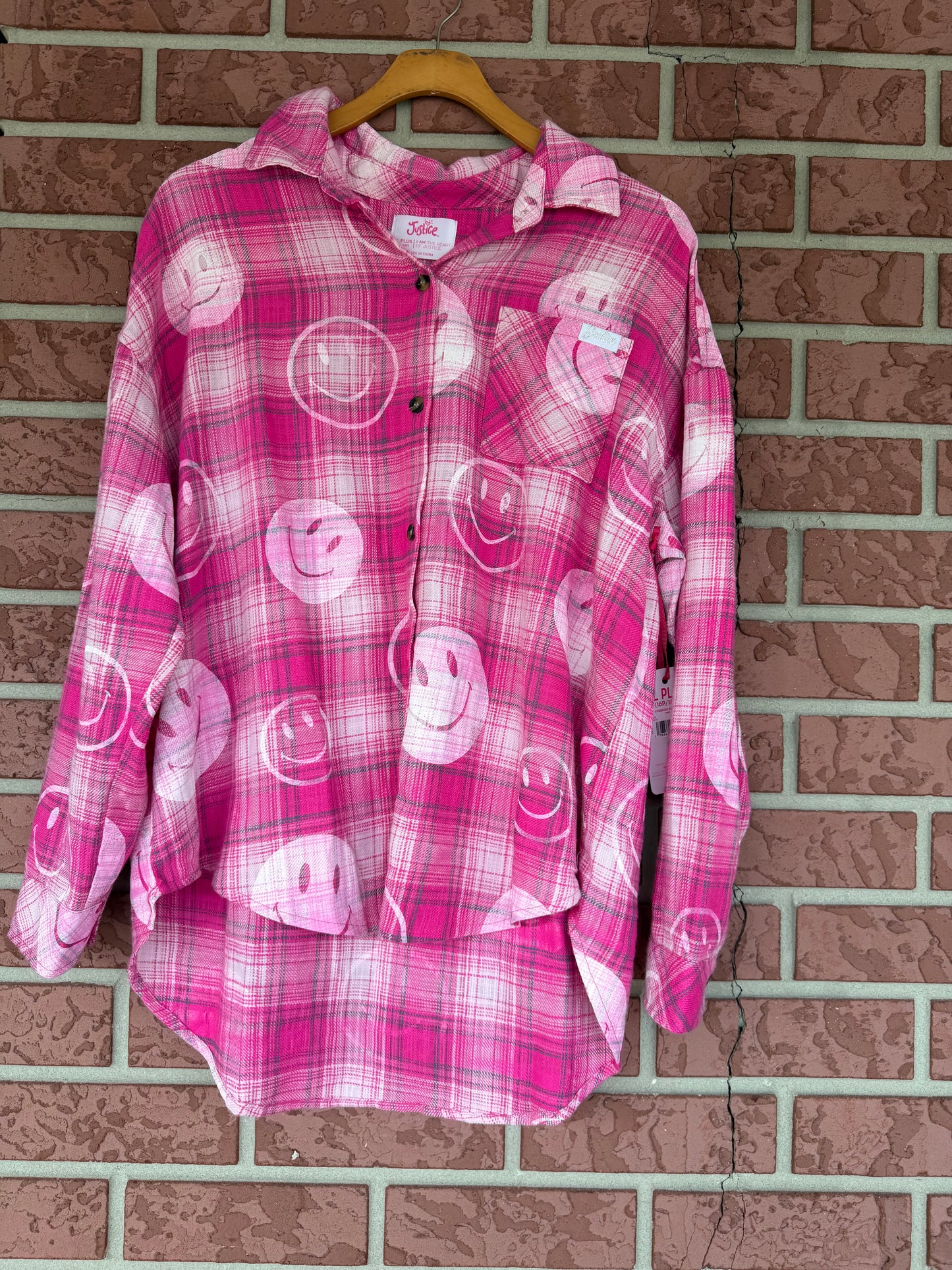 Justice hot pink flannel top