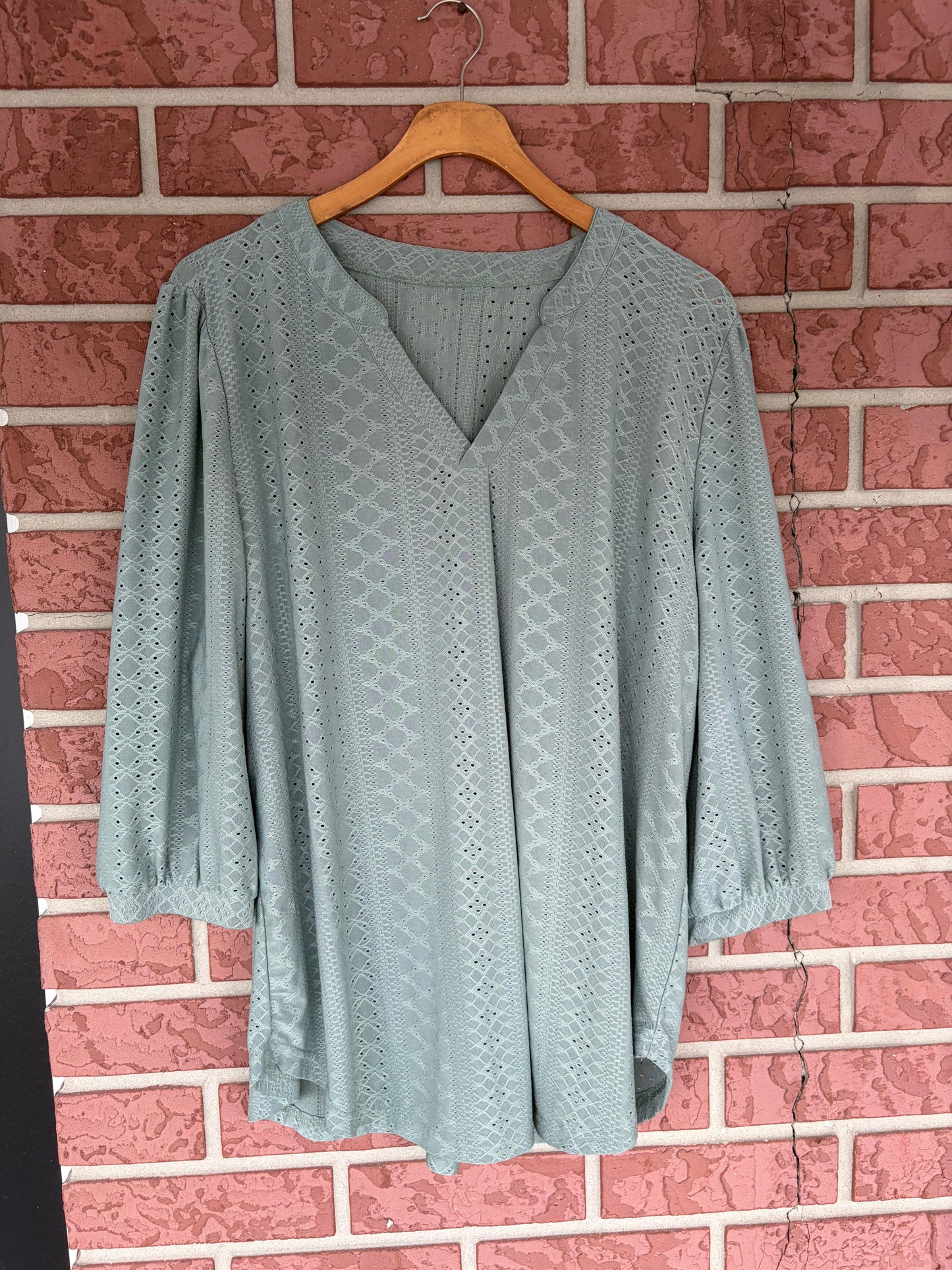 Boutique green eyelet top