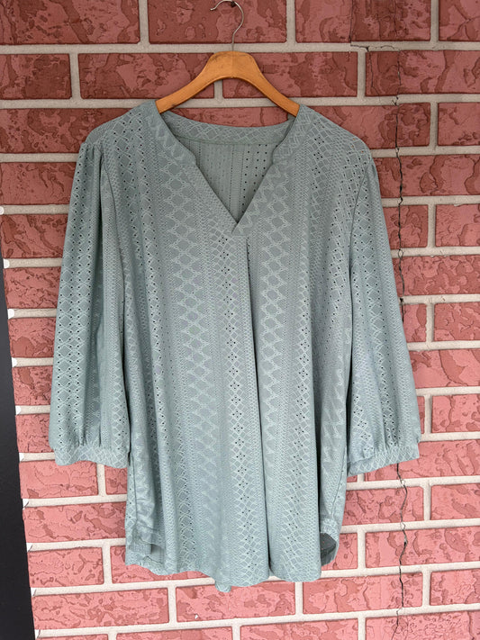 Boutique green eyelet top