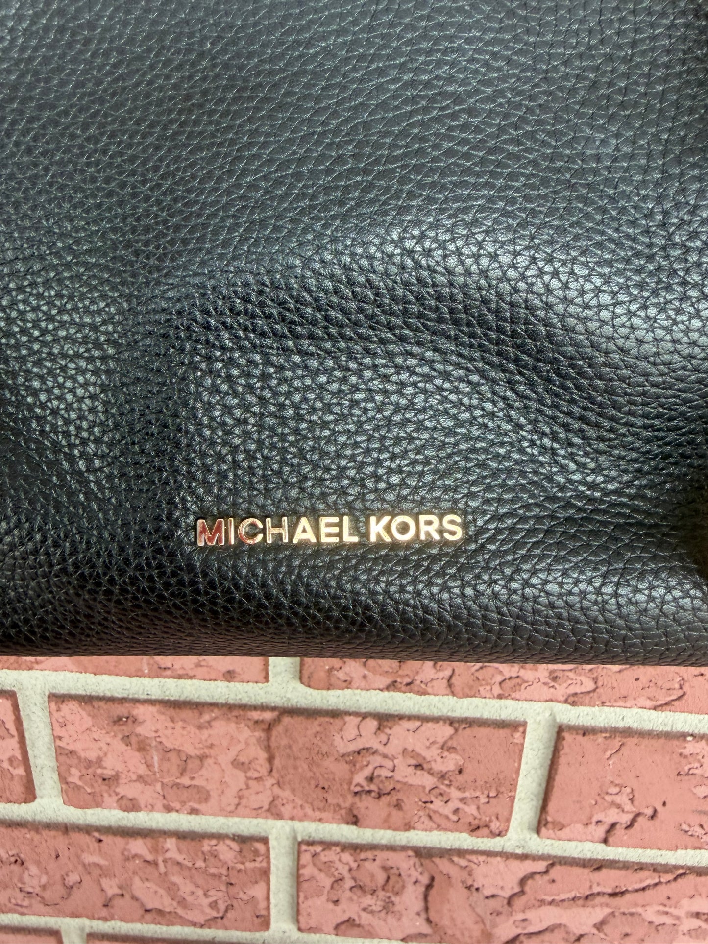 12227 Michael Kors Black Pebbled Leather Shoulder Bag with Gold Chain
