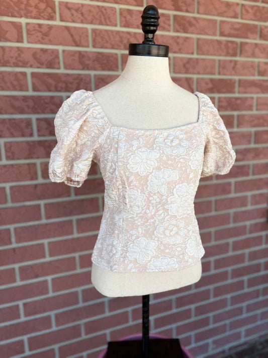 Rose petal puff sleeve cream top