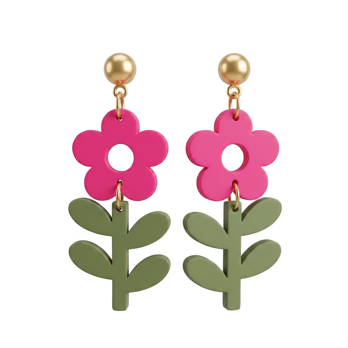 Hot pink flower earrings