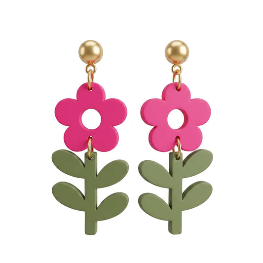 Hot pink flower earrings