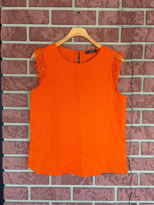 SHEIN bright orange sleeveless lace sleeve top