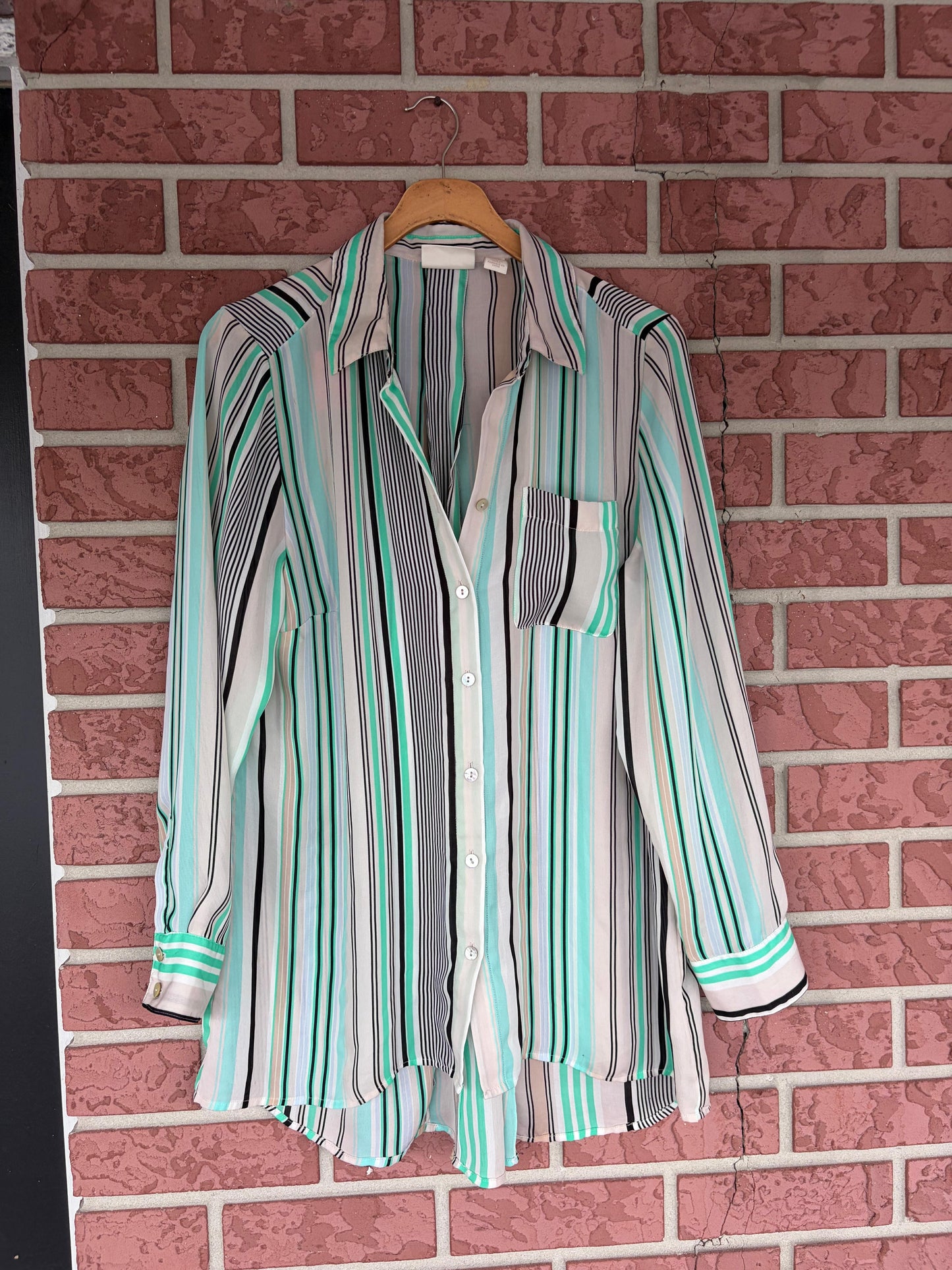 Chicos stripe green button up