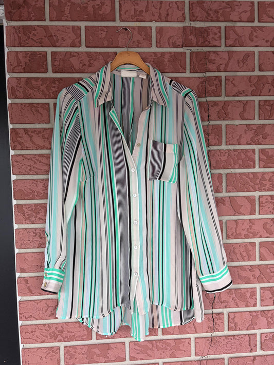 Chicos stripe green button up