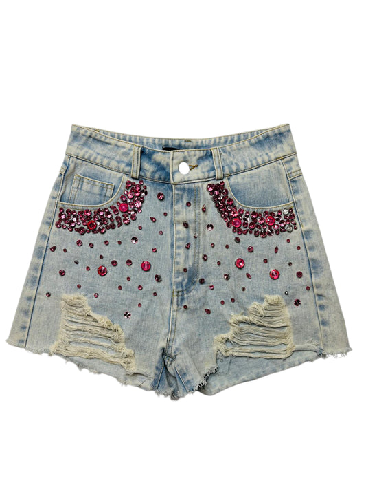 Blue B collection pink stoned denim shorts