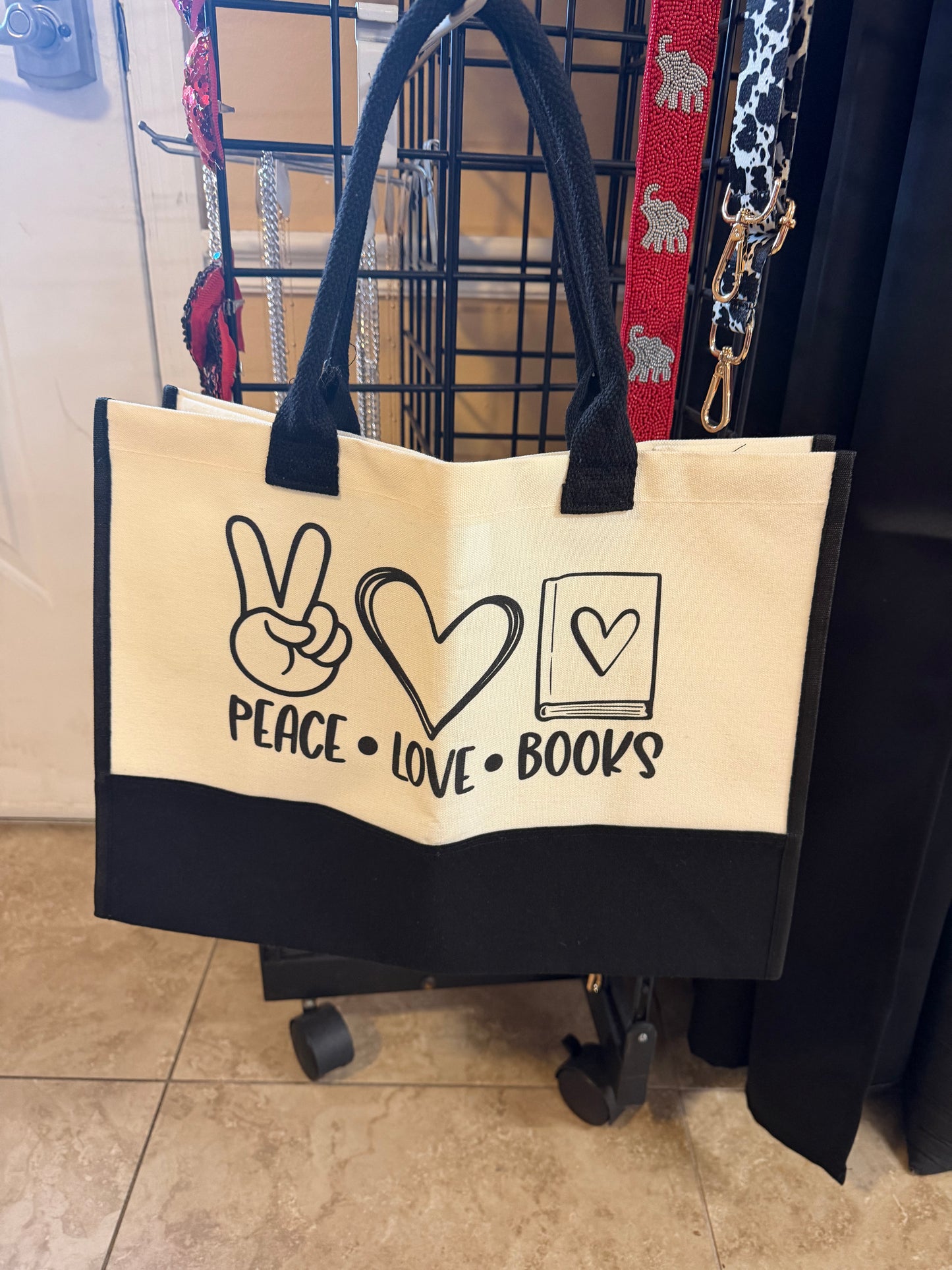 Peace Love Books tote