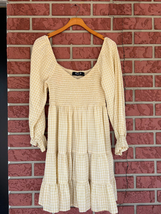 Blue B yellow long sleeve gingham dress