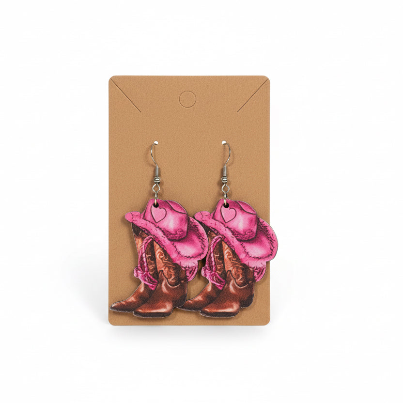 Pink Cowgirl Hat Boot Earrings