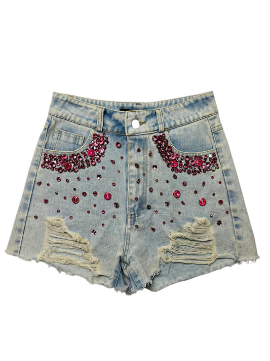 Blue B collection pink stoned denim shorts